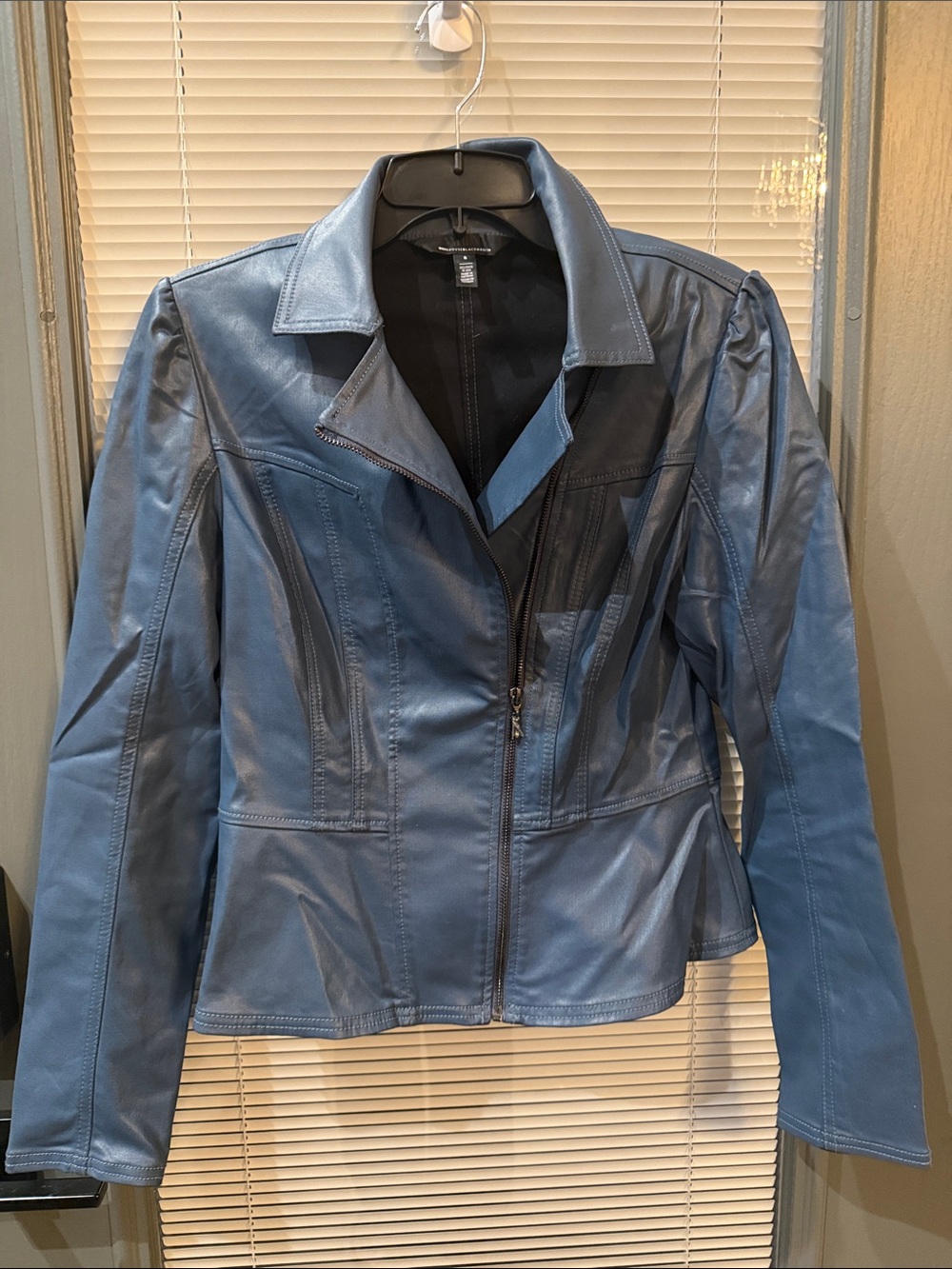 White House Black Market Blue Faux Leather Zip-Front Jacket